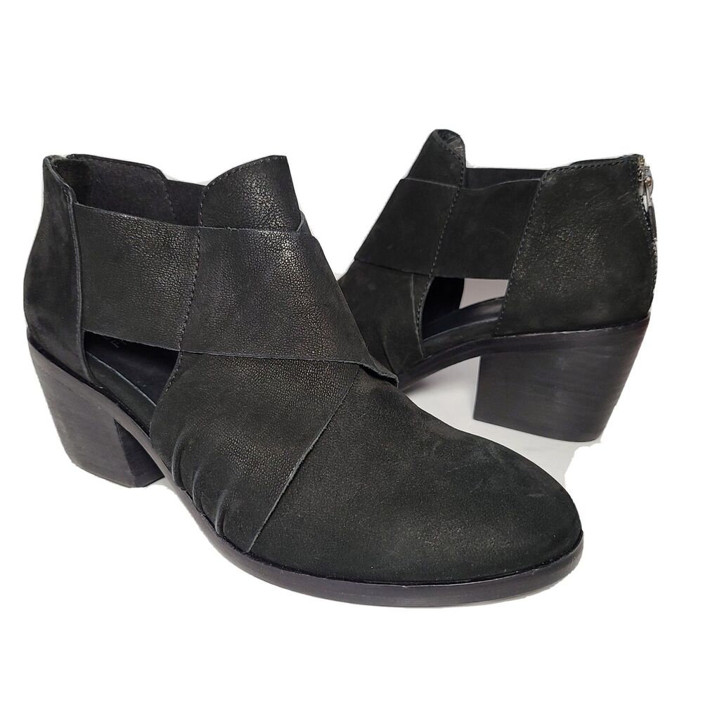 Eileen Fisher women boots ankle Bootie Walt black leather suede zipper sz 6 new